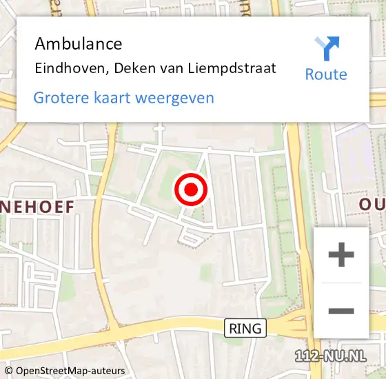 Locatie op kaart van de 112 melding: Ambulance Eindhoven, Deken van Liempdstraat op 21 mei 2019 08:04