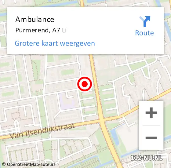 Locatie op kaart van de 112 melding: Ambulance Purmerend, A7 Li op 21 mei 2019 08:51
