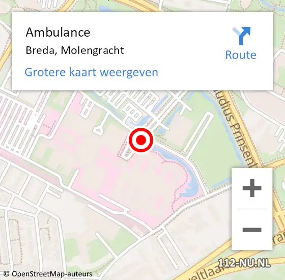 Locatie op kaart van de 112 melding: Ambulance Breda, Molengracht op 21 mei 2019 10:23