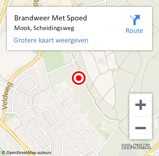 Locatie op kaart van de 112 melding: Brandweer Met Spoed Naar Mook, Scheidingsweg op 21 mei 2019 12:13