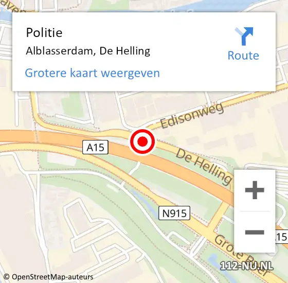 Locatie op kaart van de 112 melding: Politie Alblasserdam, De Helling op 21 mei 2019 13:00