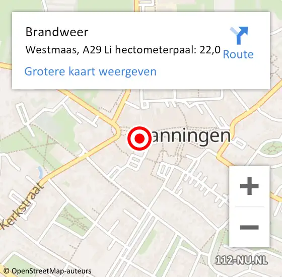 Locatie op kaart van de 112 melding: Brandweer Westmaas, A29 Li hectometerpaal: 22,0 op 21 mei 2019 13:03