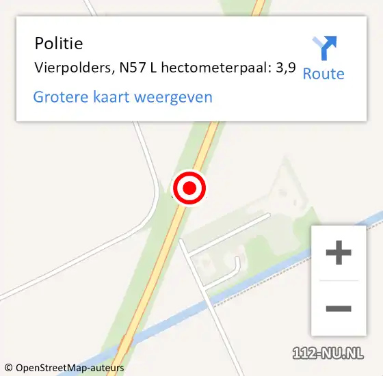 Locatie op kaart van de 112 melding: Politie Vierpolders, N57 L hectometerpaal: 3,9 op 1 april 2014 21:47