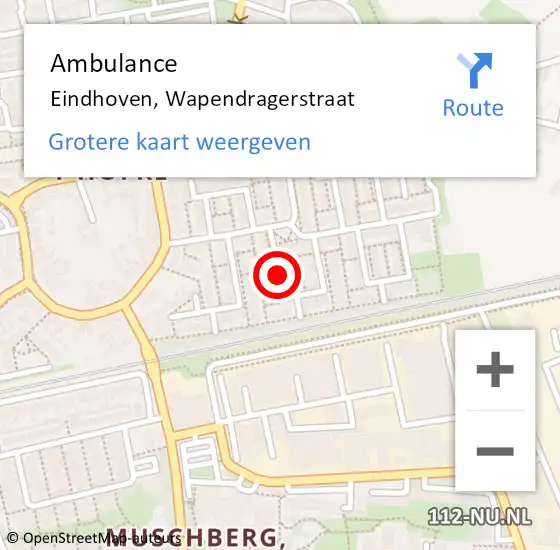 Locatie op kaart van de 112 melding: Ambulance Eindhoven, Wapendragerstraat op 21 mei 2019 13:30