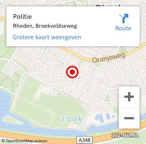 Locatie op kaart van de 112 melding: Politie Rheden, Broekveldseweg op 21 mei 2019 13:36