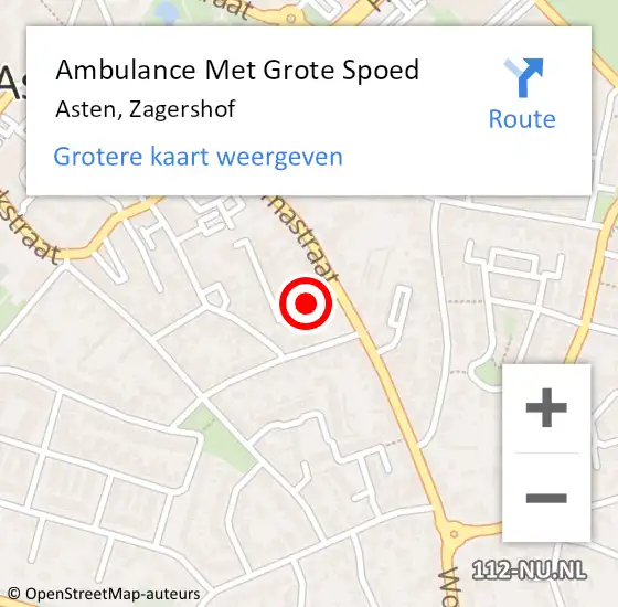 Locatie op kaart van de 112 melding: Ambulance Met Grote Spoed Naar Asten, Zagershof op 21 mei 2019 14:47