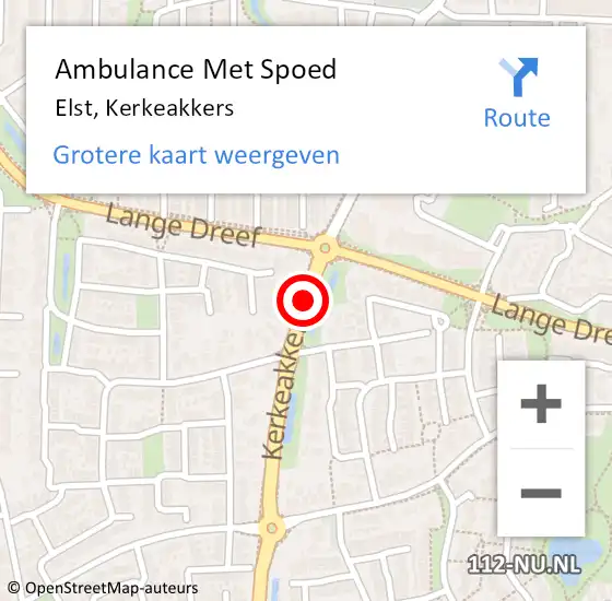 Locatie op kaart van de 112 melding: Ambulance Met Spoed Naar Elst, Kerkeakkers op 21 mei 2019 16:10