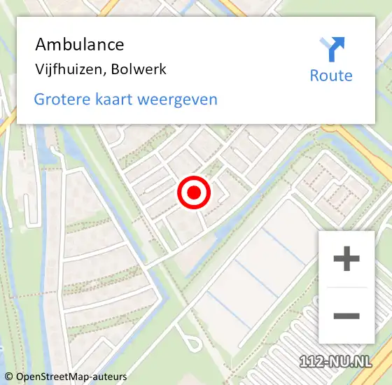 Locatie op kaart van de 112 melding: Ambulance Vijfhuizen, Bolwerk op 21 mei 2019 17:50