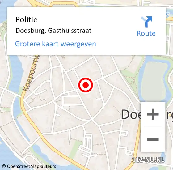 Locatie op kaart van de 112 melding: Politie Doesburg, Gasthuisstraat op 21 mei 2019 18:54