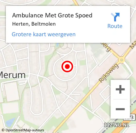 Locatie op kaart van de 112 melding: Ambulance Met Grote Spoed Naar Herten, Beltmolen op 21 mei 2019 19:04