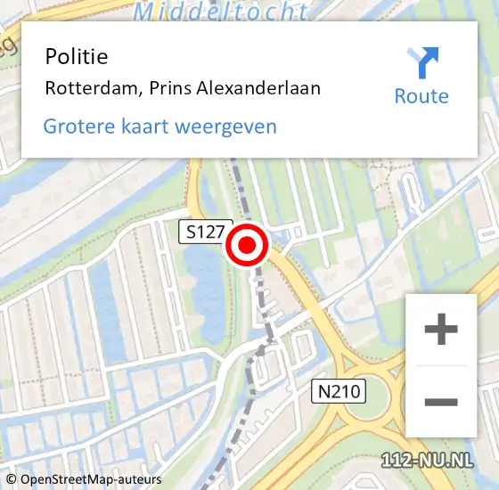 Locatie op kaart van de 112 melding: Politie Rotterdam, Prins Alexanderlaan op 21 mei 2019 20:45