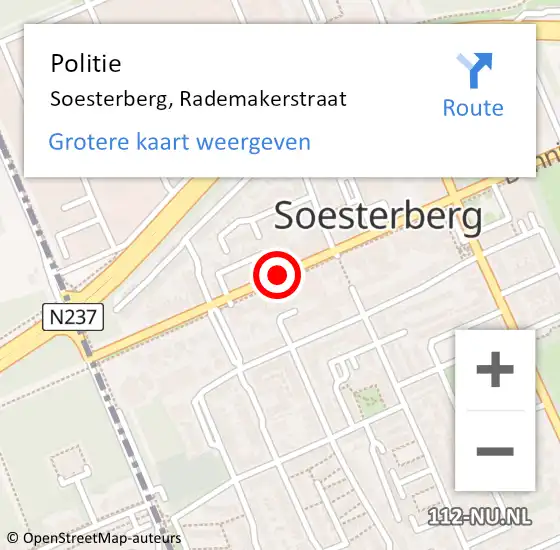 Locatie op kaart van de 112 melding: Politie Soesterberg, Rademakerstraat op 21 mei 2019 20:50
