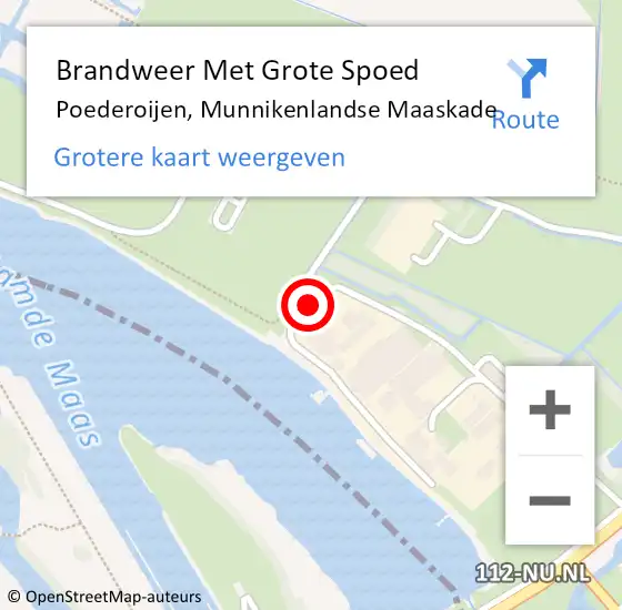 Locatie op kaart van de 112 melding: Brandweer Met Grote Spoed Naar Poederoijen, Munnikenlandse Maaskade op 21 mei 2019 22:23