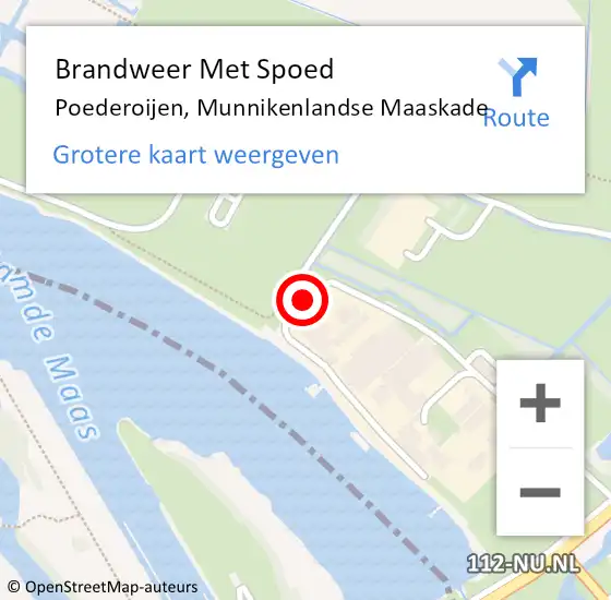 Locatie op kaart van de 112 melding: Brandweer Met Spoed Naar Poederoijen, Munnikenlandse Maaskade op 21 mei 2019 23:10