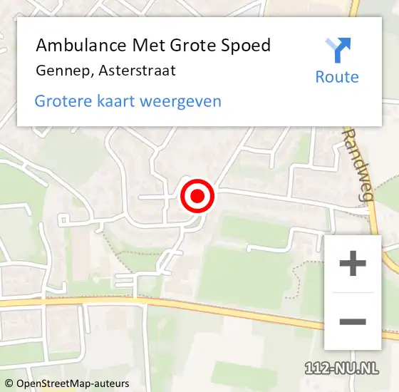 Locatie op kaart van de 112 melding: Ambulance Met Grote Spoed Naar Gennep, Asterstraat op 1 april 2014 23:46