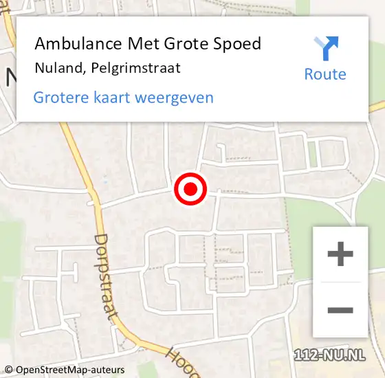Locatie op kaart van de 112 melding: Ambulance Met Grote Spoed Naar Nuland, Pelgrimstraat op 22 mei 2019 07:35
