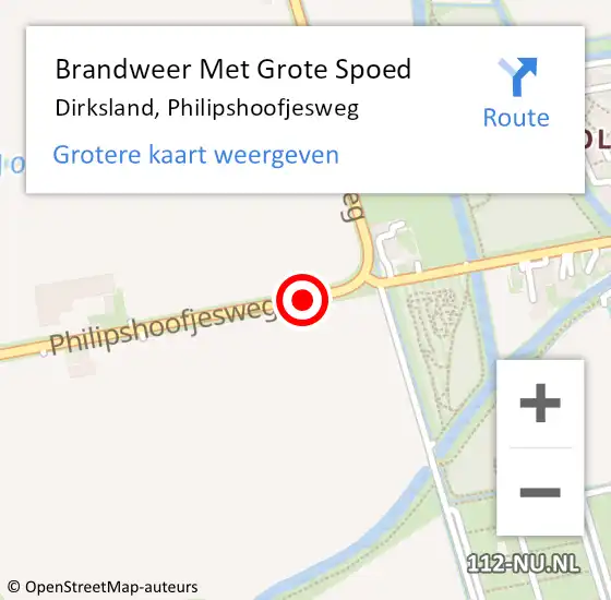 Locatie op kaart van de 112 melding: Brandweer Met Grote Spoed Naar Dirksland, Philipshoofjesweg op 22 mei 2019 07:54