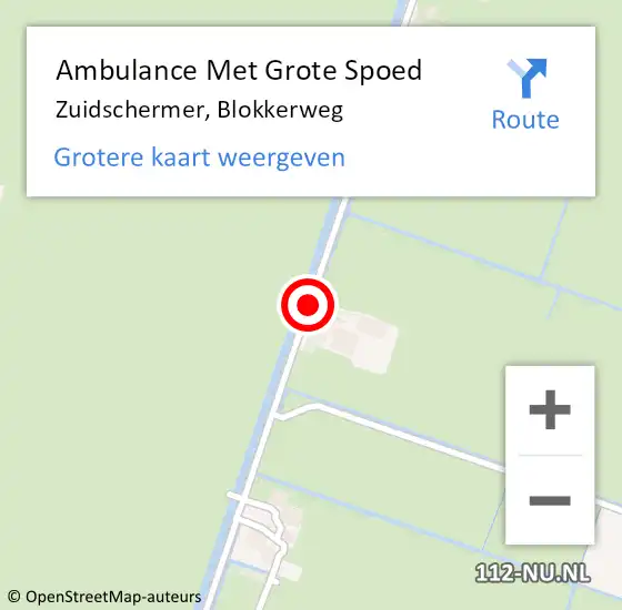 Locatie op kaart van de 112 melding: Ambulance Met Grote Spoed Naar Zuidschermer, Blokkerweg op 22 mei 2019 08:34