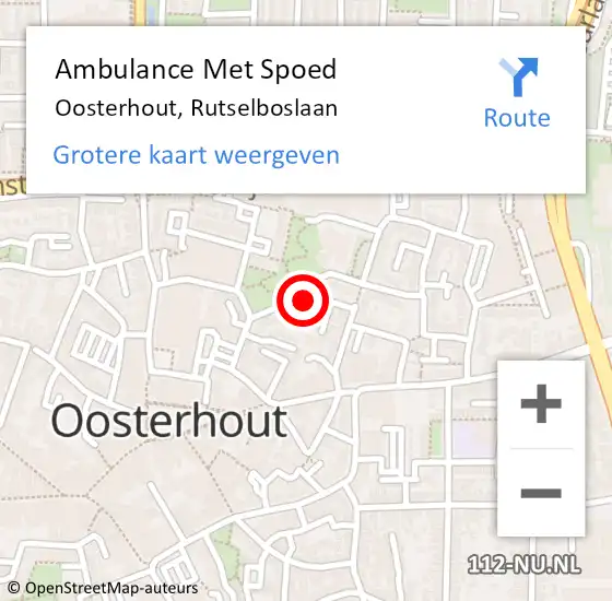 Locatie op kaart van de 112 melding: Ambulance Met Spoed Naar Oosterhout, Rutselboslaan op 22 mei 2019 09:27