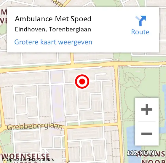 Locatie op kaart van de 112 melding: Ambulance Met Spoed Naar Eindhoven, Torenberglaan op 22 mei 2019 10:41