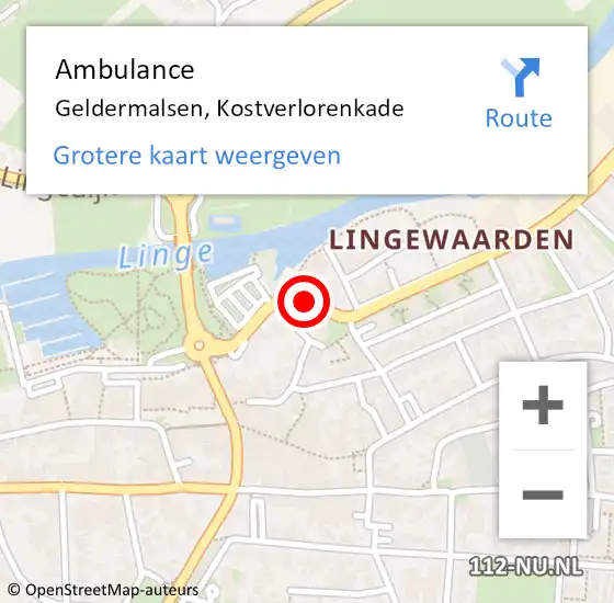 Locatie op kaart van de 112 melding: Ambulance Geldermalsen, Kostverlorenkade op 22 mei 2019 10:55
