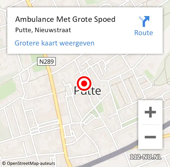 Locatie op kaart van de 112 melding: Ambulance Met Grote Spoed Naar Putte, Nieuwstraat op 22 mei 2019 11:04
