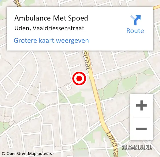 Locatie op kaart van de 112 melding: Ambulance Met Spoed Naar Uden, Vaaldriessenstraat op 22 mei 2019 11:28