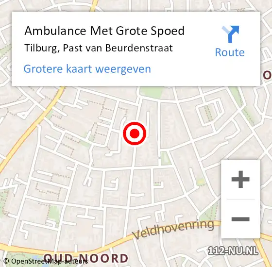 Locatie op kaart van de 112 melding: Ambulance Met Grote Spoed Naar Tilburg, Past van Beurdenstraat op 22 mei 2019 11:37