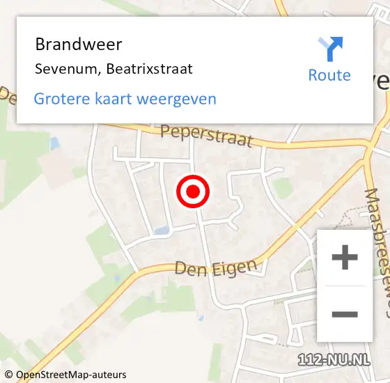 Locatie op kaart van de 112 melding: Brandweer Sevenum, Beatrixstraat op 22 mei 2019 11:45