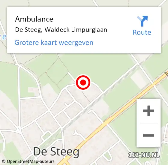 Locatie op kaart van de 112 melding: Ambulance De Steeg, Waldeck Limpurglaan op 22 mei 2019 13:09
