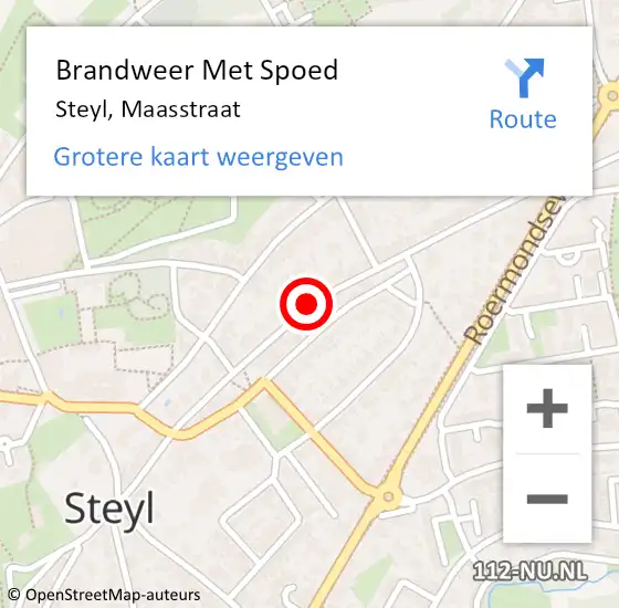 Locatie op kaart van de 112 melding: Brandweer Met Spoed Naar Steyl, Maasstraat op 22 mei 2019 13:23