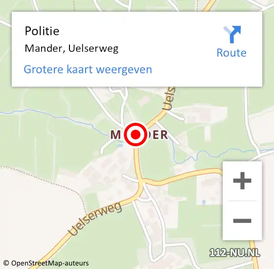 Locatie op kaart van de 112 melding: Politie Mander, Uelserweg op 22 mei 2019 13:25