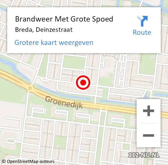 Locatie op kaart van de 112 melding: Brandweer Met Grote Spoed Naar Breda, Deinzestraat op 22 mei 2019 14:57