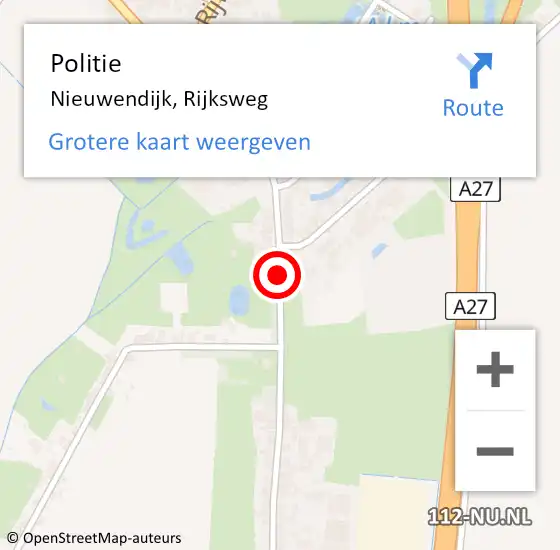 Locatie op kaart van de 112 melding: Politie Nieuwendijk, Rijksweg op 22 mei 2019 15:31