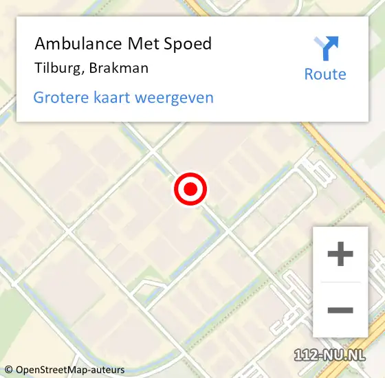 Locatie op kaart van de 112 melding: Ambulance Met Spoed Naar Tilburg, Brakman op 22 mei 2019 15:52