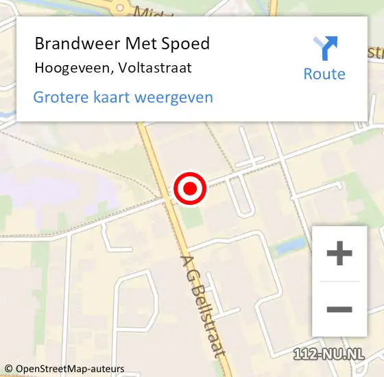 Locatie op kaart van de 112 melding: Brandweer Met Spoed Naar Hoogeveen, Voltastraat op 22 mei 2019 16:03