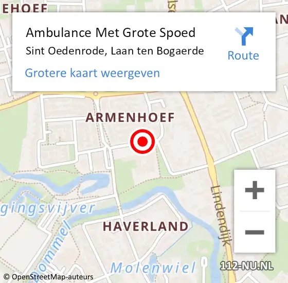 Locatie op kaart van de 112 melding: Ambulance Met Grote Spoed Naar Sint Oedenrode, Laan ten Bogaerde op 22 mei 2019 16:14