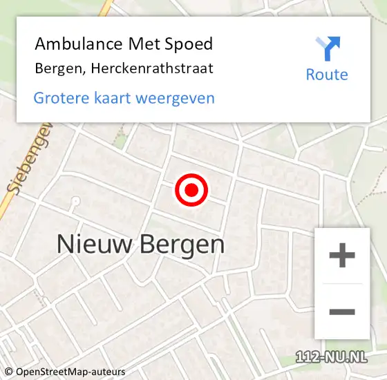 Locatie op kaart van de 112 melding: Ambulance Met Spoed Naar Bergen, Herckenrathstraat op 22 mei 2019 17:15