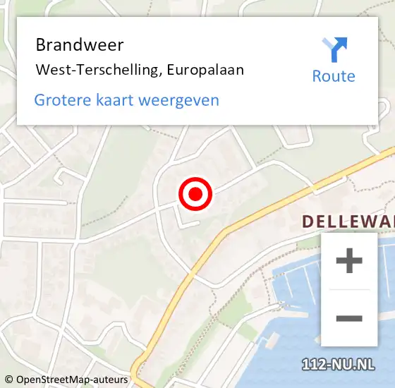 Locatie op kaart van de 112 melding: Brandweer West-Terschelling, Europalaan op 22 mei 2019 17:16