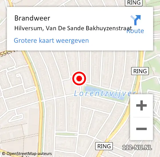 Locatie op kaart van de 112 melding: Brandweer Hilversum, Van De Sande Bakhuyzenstraat op 22 mei 2019 18:52