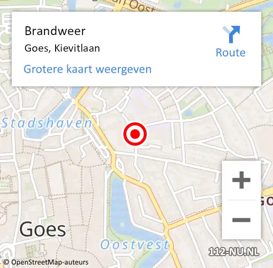 Locatie op kaart van de 112 melding: Brandweer Goes, Kievitlaan op 22 mei 2019 19:39