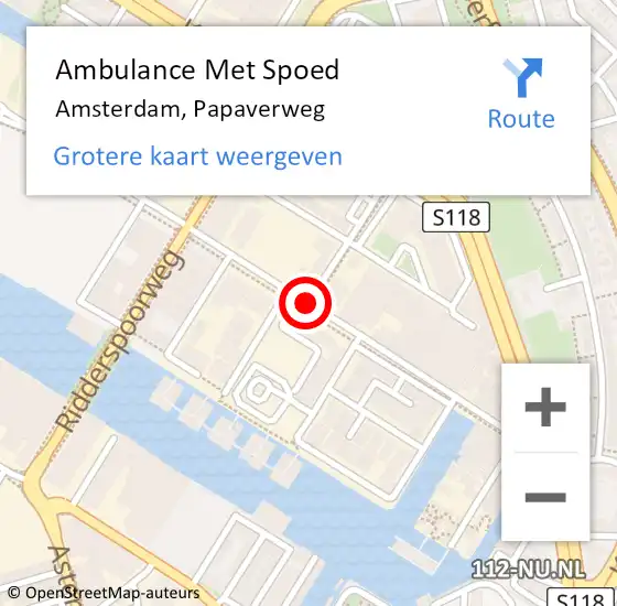Locatie op kaart van de 112 melding: Ambulance Met Spoed Naar Amsterdam, Papaverweg op 22 mei 2019 22:22