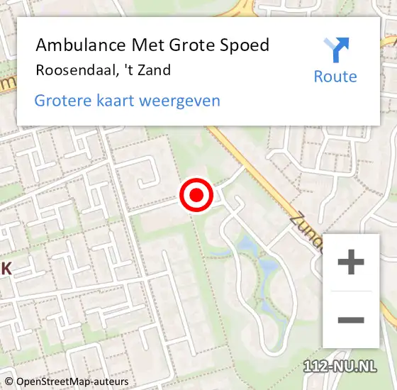 Locatie op kaart van de 112 melding: Ambulance Met Grote Spoed Naar Roosendaal, 't Zand op 22 mei 2019 22:31