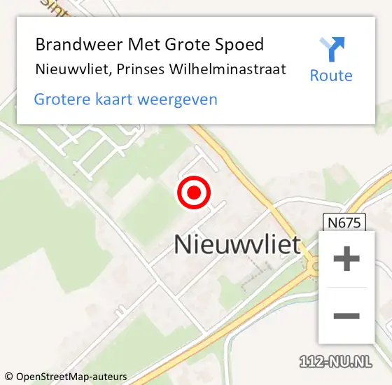 Locatie op kaart van de 112 melding: Brandweer Met Grote Spoed Naar Nieuwvliet, Prinses Wilhelminastraat op 23 mei 2019 01:11