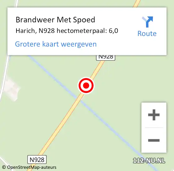 Locatie op kaart van de 112 melding: Brandweer Met Spoed Naar Harich, N928 hectometerpaal: 6,0 op 23 mei 2019 06:36