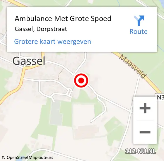 Locatie op kaart van de 112 melding: Ambulance Met Grote Spoed Naar Gassel, Dorpstraat op 23 mei 2019 08:49