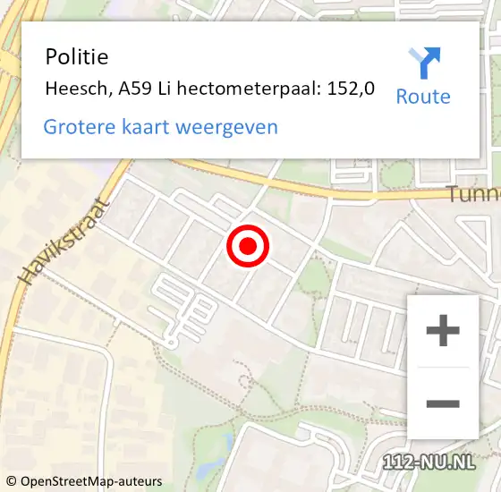 Locatie op kaart van de 112 melding: Politie Heesch, A59 Li hectometerpaal: 152,0 op 23 mei 2019 08:59