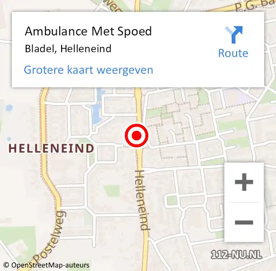 Locatie op kaart van de 112 melding: Ambulance Met Spoed Naar Bladel, Helleneind op 23 mei 2019 09:42