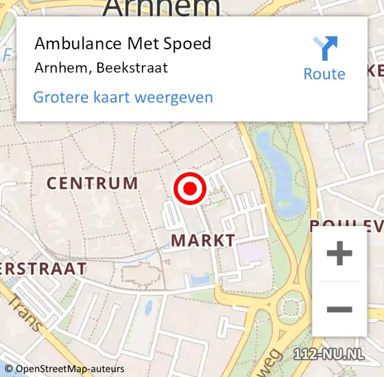 Locatie op kaart van de 112 melding: Ambulance Met Spoed Naar Arnhem, Beekstraat op 23 mei 2019 10:39