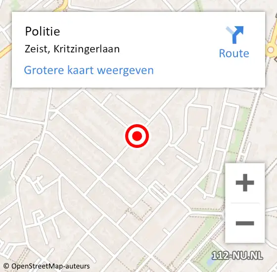 Locatie op kaart van de 112 melding: Politie Zeist, Kritzingerlaan op 23 mei 2019 11:12